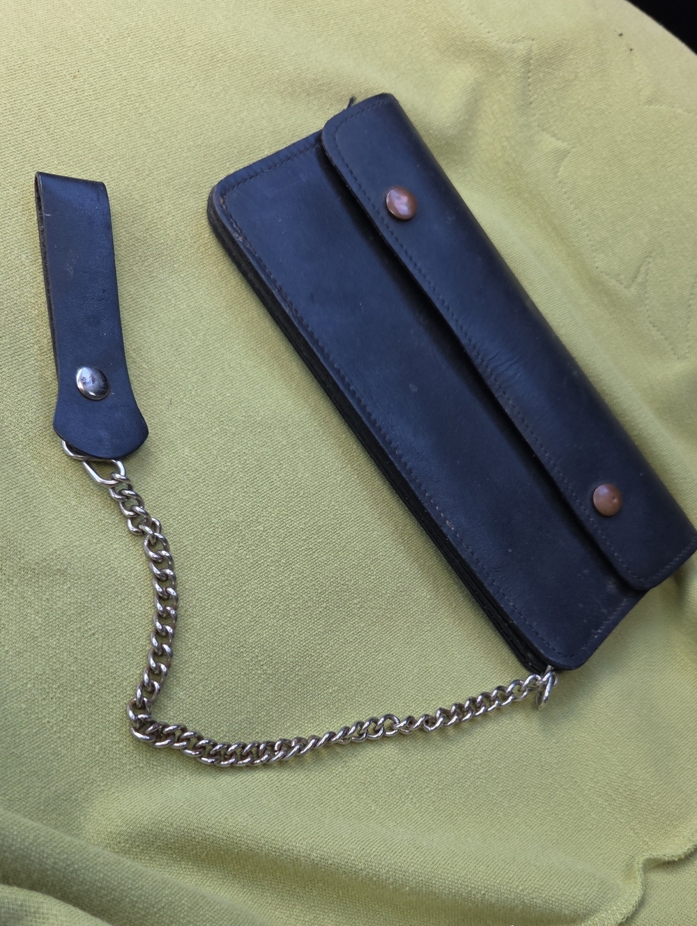 Men's leather wallet with chain and belt attachment